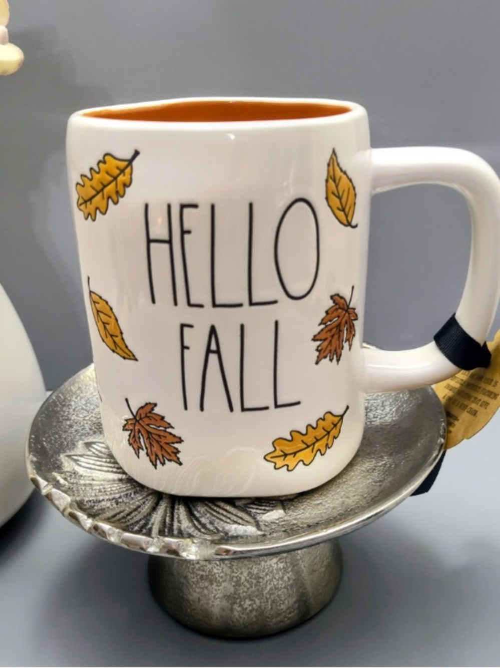 Hello Fall Ceramic Mug - White with Orange Interior
